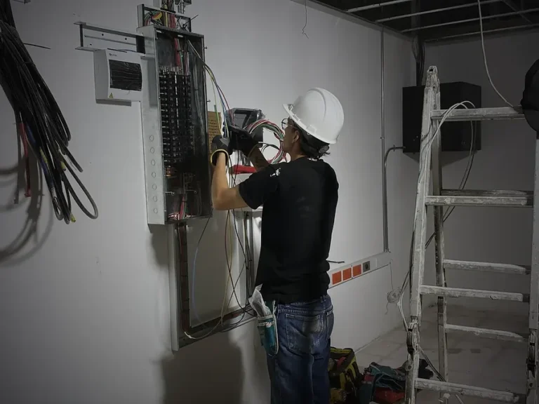 Técnico de Videodaza SAS cableando un tablero eléctrico en obra