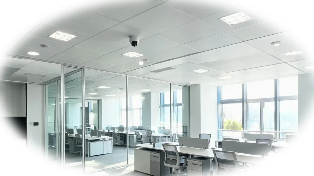 Oficina corporativa moderna con cámara domo en el techo