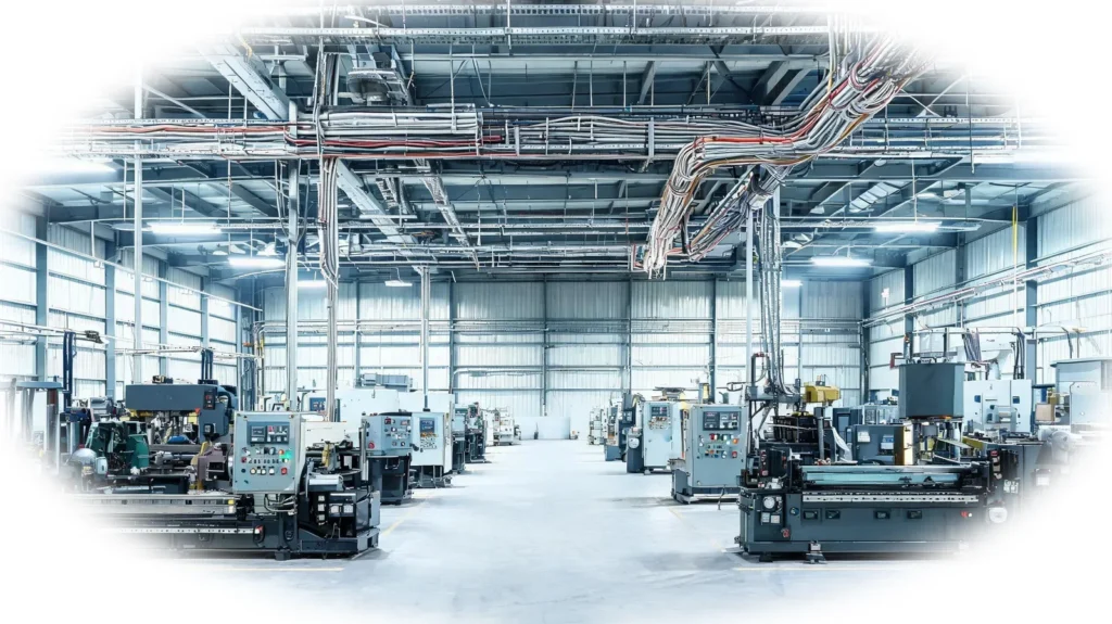 Planta industrial con bandejas portacables y tableros de control